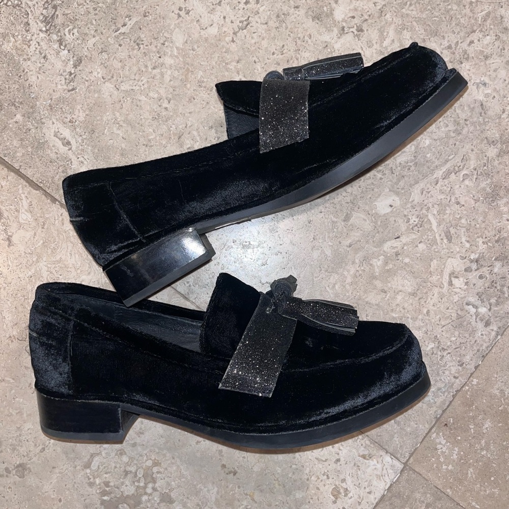 Jeffrey Campbell Black Velvet Loafers LEDGER With Tassels Size US 9